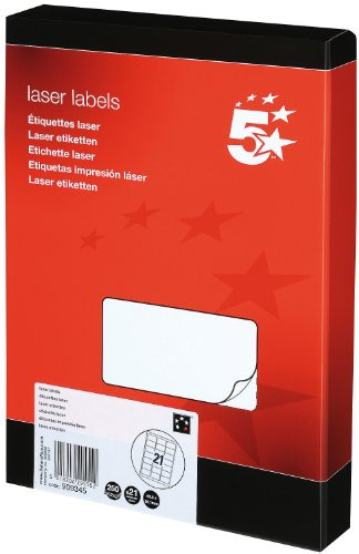 5 Star Sticky Labels White Multipurpose (5250 Pack) Label Stickers Laser Copier Inkjet 63.5x38.1mm