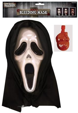 HENBRANDT 1 x Screaming Ghost Mask with Blood Pump Scary Bleeding Ghost Mask Cosplay Trick or Treat Halloween Fancy Dress Costume Accessories for Adults