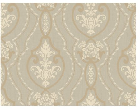 York Wallcoverings PC9013 Heritage Home Raised Ogee Damask Wallpaper, Pearled Silver Metallic/Rich Cream/Putty