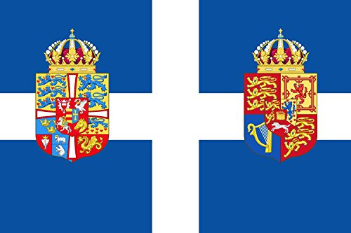 DIPLOMAT Flagge Personal Flag of Queen Frederica of Greece | The Personal Flag of Queen Consort Frederica of Greece | Querformat Fahne | 0.06m² | 20x30cm für Flags Autofahnen