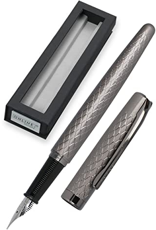ONLINE Füllhalter Eleganza Diamond Titan I hochwertiger Metall-Füller I Federstärke medium I Metallclip I inkl. Tintenpatrone Schreibfarbe Blau I für Standard-Patronen I in Geschenkverpackung