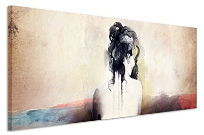 150x50cm Leinwandbild auf Keilrahmen Malerei Wasserfarben Frau Rücken abstrakt Wandbild auf Leinwand als Panorama