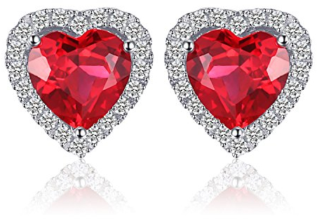 JewelryPalace Herz des Ozeans 3.8ct Erstellter Rubin Ohrstecker Silber 925 Damen, Roter Stein Schmuck Set, Ohrringe Silber Edelstein Mädchen, Ohrstecker Silber Geschenk für Frauen