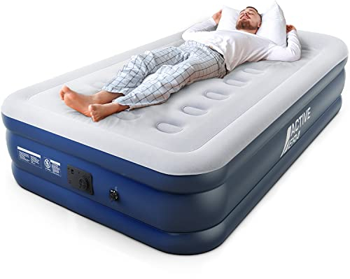 Active Era Premium Single Inflatable Mattress | Airbed for Home with Built-In Pump | 3 Min Self Inflating Blow Up Bed | Flocked Surface & Puncture Resistant Air Bed for Guests & Camping 187x99x53cm