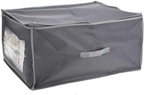LS-LebenStil Unterbettkommode XXL Jumbo 60x45x30cm Grau Stoff Aufbewahrungsbox Kleiderbox Kleidersack Rechteck Unterbettbox Vlies Aufbewahrungstasche Bettdecken, Kleidung faltbar Sichtfenster