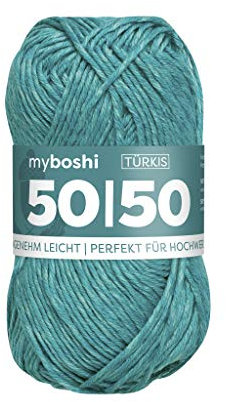 myboshi 50/50-Ganzjahres-Wolle aus Baum- und Merinowolle, für Oberbekleidung geeignet, Mulesing-frei, hochwertiges Häkel-/Strickgarn, 50g, Ll 110m Blau (Türkis), 1 Knäuel