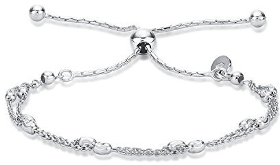Diamond Treats 925 Sterling Silver Bracelet with Diamond Cut Oval Beads and Double Chain for Women and Teen Girls - Elegant Jewellery Gift
