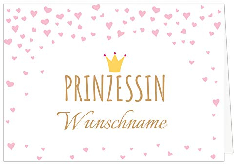 PERSONALISIERTE Din A4 XXL Karte für Mädchen, rosa - PRINZESSIN und Wunsch-Name - Übergroße Klappkarte zum Geburtstag, zur Geburt, Willkommen zu Hause, Deko Kinderzimmer