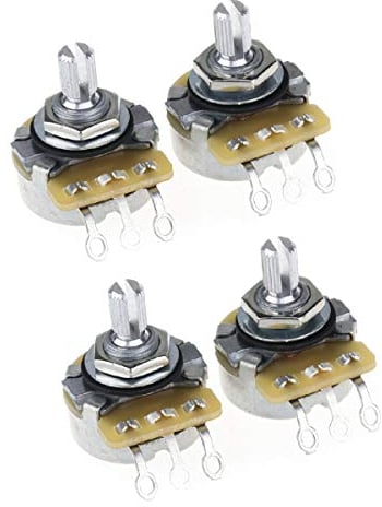 CTS 450 Series A250K Split Shaft Fine 24-Splines Pot Audio Taper Potentiometer for Electric Guitar Bass, 10% Tolerance (Set of 4)
