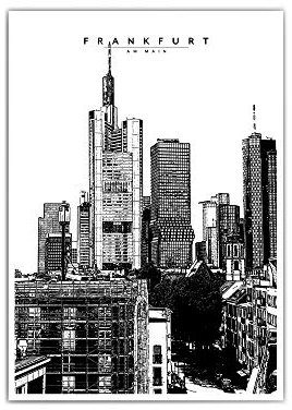 Frankfurt am Main Poster - in Din A4 oder 30x40 cm - Illustration - Schwarz Weiß Bild - Skyline - City Poster fürs Wohnzimmer- Hochwertiges mattes Fotopaper 210 g/m² - ohne Bilderrahmen
