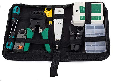 Juego de herramientas de red profesional con crimpadora LSA RJ45/RJ11