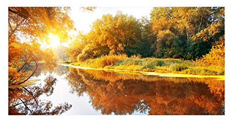 Tulup Splashback 39.37x19.68 inch / 100x50cm Toughened Safe Glass Wall Protection Kitchen Splash-back Glass Panel Protection Induction Cooker Kitchen Panel Tempered Glass - Orange - river in autumn