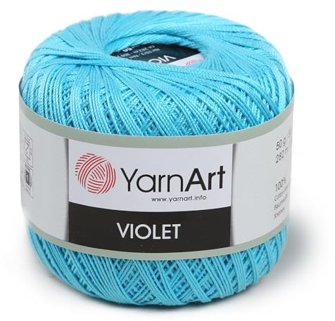 Garn Art 1 tråd YarnArt violett, 100 bomullsgarntrådar virkad spets handstickgarn, broderigarn, broderikonst, hantverk (turkos 0008)