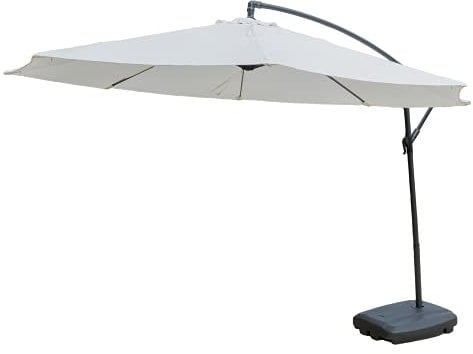KCT 3.5m Large Cream Garden Cantilever Parasol with Weighted Base -Outdoor Patio Umbrella Sun Shade with Adjustable Crank Tilt and UV Protection