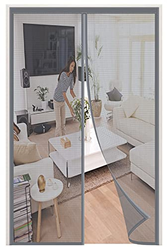 Zanzariera Magnetica Per Portes,150x250cm (59.05x98.42in) Magnetiche Chiusura Automatica Anti Zanzare Mosche Insetti Tenda per Porte ，Facile da installare senza perforazione-Grigio