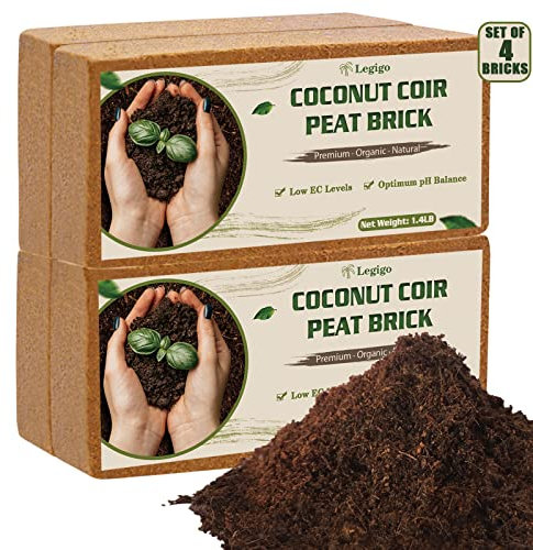 Legigo 4 Stück Premium-Kokosfaser-Briketts für Pflanzen – 100% biologische, komprimierte Kokosfaser-Briketts als Startmischung, Kokosfasern aus Kokosnussschalen zum Pflanzen, Substrat für Blumenerde