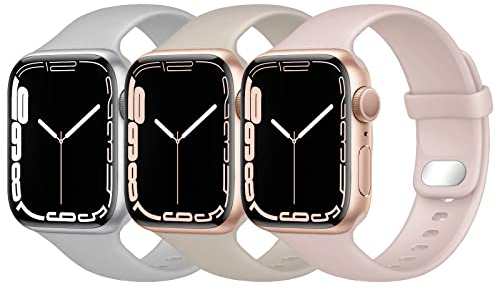 Lobnhot compatibile per Apple Watch Cinturino 41mm 38mm 40mm,cinturino di ricambio in silicone morbido sportivo con iWatch Series 7 SE 6 5 4 3 2 1 per donna uomo (Grigio/luce delle stelle/rosa sabbia)