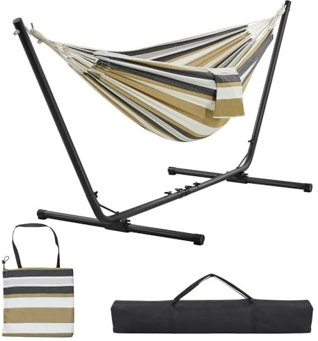 Yaheetech Hamac sur Pied avec Support Charge 205 kg, Longeur Réglable 294/304/314cm pour 1-2 Personnes, Hamac avec Sac de Transport Facile à Monter pour Jardin, Camping, Voyage, Balcon, Cour