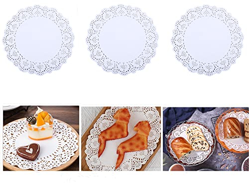 RUIYWEN 100 Hojas Papel de Encaje Blanco Redondo Diámetro 19cm Tapetes de Papel para Tarta, Pastel, Postre, Cupcake, Bocadillos, Pizza, Rosquilla, Cookies, Comida Frita