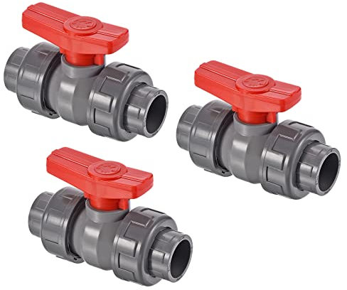 PATIKIL 25mm ID Valvola Sfera Doppio Raccordo 3 Pezzi PVC Connettore Tipo Arresto Valvola Interruttore per Controllo Flusso Acqua Grigio