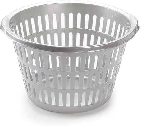 AC - Cesta para la Ropa Redonda - Pongotodo de plástico - Cesta Colada Redonda - Ideal para el almacenamiento y organización de la ropa - Ø 45 x 28 cm - Color Plata