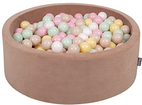 KiddyMoon Rund Bällebad Velvet Bällepool 90X30cm/300 Bälle ∅ 7Cm Ballgruben Für Babys Spielbad Kleinkinder, Hergestellt In Der EU, Wüstenrosa: Pastellbeige/Pastellgelb/Weiß/Minze/Puderrosa