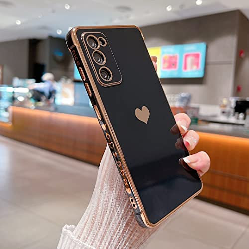 LSOUGUK Compatible with Samsung Galaxy S20 FE Case,Love Heart Pattern Electroplated Design Soft TPU Shockproof Protective Phone Case Full Camera Lens Protection Cover for Samsung Galaxy S20 FE-Black