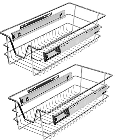 Daromigo 2x Teleskopschublade für Schrankbreite 30 cm, 20 kg Tragkraft | Verchromt, Schubladeneinsätze für Küchenschrank, Korbauszug Schrankauszug, Silber