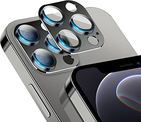 Niboow Camera Lens Protectors for iPhone 12 Pro Max, Aluminum Alloy 9H Tempered Glass Anti Scratch Camera Cover, HD Full Cover Camera Lens Protector Film for iPhone 12 Pro Max - Black