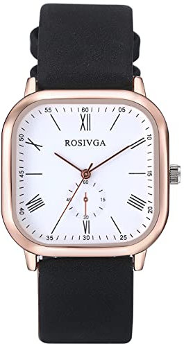 JewelryWe Herren Damen Armbanduhr Klassische Analog Quarz Römische Ziffern Leder Armband Geschäfts Beiläufige Uhr mit Quadrat Zifferblatt Schwarz Rosegold