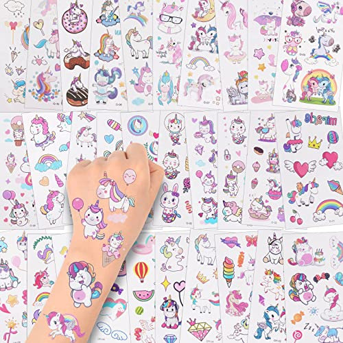 AOOWU Tatouage Temporaire Enfant, 30 Feuilles Licorne Tatouage Tatouage Ephémère Kit Tatoo, Fournitures de Fête d'Anniversaire d'Autocollants Halloween de Etanche Tatouage pour Enfants