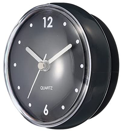 PATIKIL Impermeable Baño Reloj, Batería Operado Silencioso Mini Pared Relojes con Negro Ventosa para Ducha Cocina Hogar Decoración, Negro