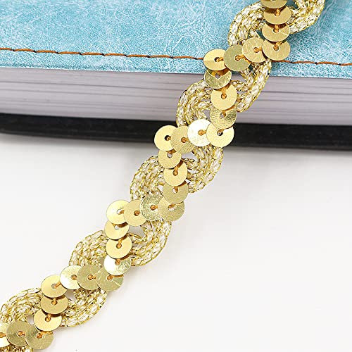 10m*6mm Pailletten Bänder Farbiges Glitzer Paillettenband Borten Rolle,Paillettenbesatz Applikation Paillettenband Stretch Paillettenbesatz,für Schmuckherstellung,Bandherstellung,Kostüme,Gold