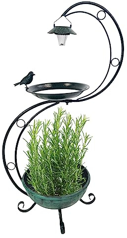 abc HOME | Pflanzständer mit Vogeltränke | LED | Solarpanel | Lichtsensor | 88 cm H