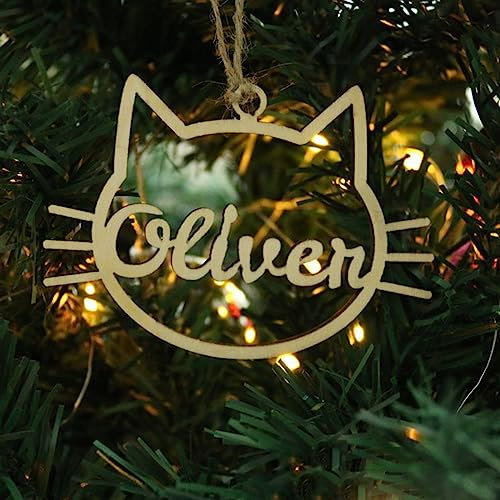 Custom Different Name Ornament, Cartoon Cat Dog Pawprint with Name Wooden Ornaments for Xmas Tree, Wooden Tags (XF2,1 Pcs)