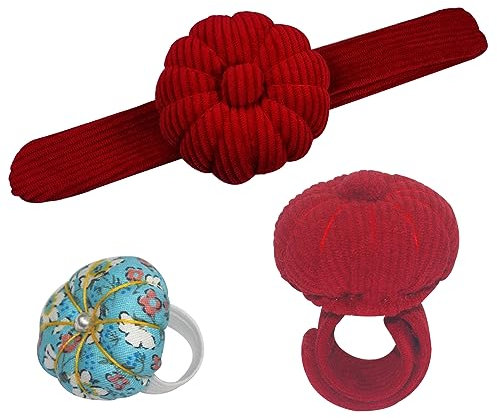 2 Stück Handgelenk-Nadelkissen mit elastischem Band, Kürbisnadelkissen, Handarbeit, Nadelhalter, Fingerring, Nadelkissen zum Nähen, Handarbeiten oder Basteln (rot)