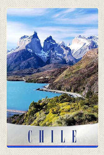 Holzschild 18x12 cm Chile Gebirge Meer Natur Schnee Wand Deko Bar Kneipe Sammler Geschenk
