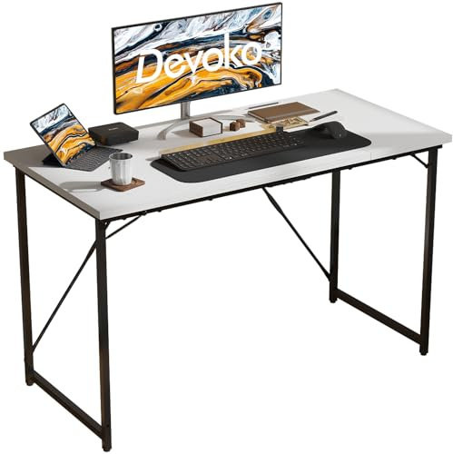 Devoko Computer Desk 100 x 50 x 75 cm, Home Office desk, Study Writing Small Desks, Laptop Table for Home Workstations, Industrial Design Black Desk Metal Frame, White