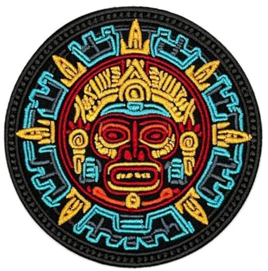 8,9 cm Azteken-Aufnäher, mexikanischer / mexikanischer Aufnäher, Azteken-Maya-Doomsday-Kalender, zum Aufnähen/Aufbügeln – Azteken, Ägypten, Indien, Maya, bestickte Aufnäher – Vintage Aufnäher zum