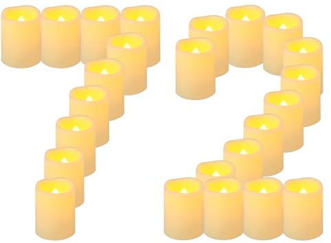 Yakpo Lot de 72 bougies votives sans flamme vacillantes de 5 cm à piles, fausses bougies chauffe-plat à LED, bougies chauffe-plat électriques en vrac pour décorations de fête de mariage d'Halloween