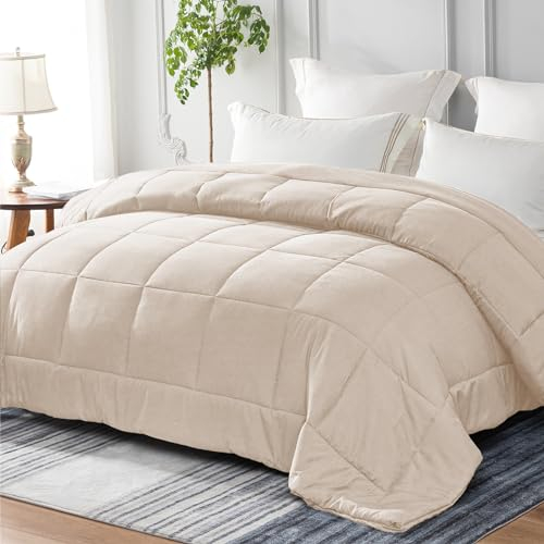 Yebeda 4-Jahreszeiten Bettdecke in 220x240 cm Beige, Atmungsaktive und Superweiche Ganzjahres-Steppdecke Schlafdecke