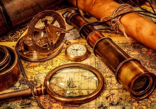 Grafika - Vintage Travel - 1000 Teile Puzzle - Alte Karten und traditionelle Instrumente der Seefahrt - Puzzle für Erwachsene