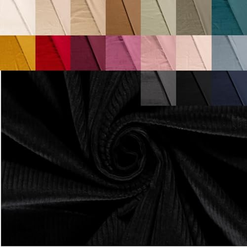 Breitcord Stretch Meterware - robuster Cordstoff - Baumwollcord dehnbar - dicker Rippenstoff - breit gerippt - Cord Baumwolle *ab 50 cm, Farbe: 069 schwarz