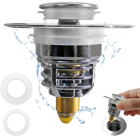 Universal Bathroom Sink Plug,Bathroom Sink Drain Stopper Stainless Steel Bounce Drain Plug Filter for 27-41mm Drain Holes, Push Type Drain Strainer Cover for Sink