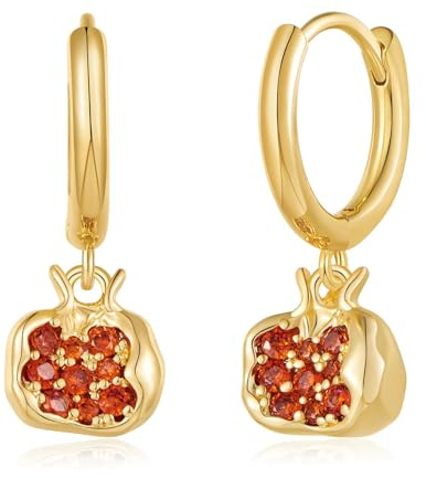 LILIE&WHITE Gold Granatapfel Ohrringe für Damen mit Roten Zirkonia – Hypoallergene Creolen im Obst-Design, Schmuckstücke als Geschenk für Besondere Anlässe