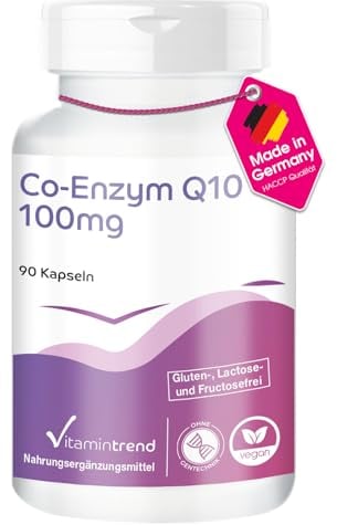 Co-Enzyme Q10 - avec 100mg de coenzyme Q10 par gélule - 90 gélules - hautement dosé - végétalien - suppléments d'Allemagne | Vitamintrend