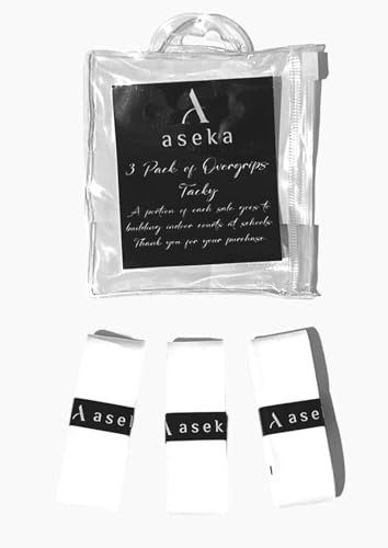 aseka Overgrip Tacky or Dry für Pickleball, Tennis, Badminton Ein Teil des Erlöses geht an den Bau von Pickleball-Plätzen im Innenbereich in Schulen (Tacky, White)