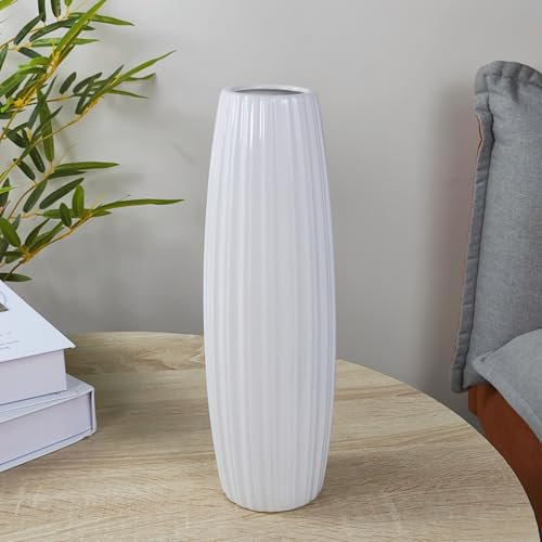 JIDOFUE Keramikvase, Weiße Blumenvase, 12 Zoll/30 cm hoch Moderne strukturierte Vasen für Bauernhaus, Regal, Tischmittelpunkte, Heimdekoration, Wohnzimmerdekorationen Große Muster-Vase für Pampasgras