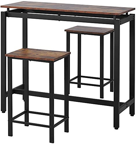 Houbos Essgruppe mit 2 Stühlen, 3-teilig, 100 x 90 x 40 cm, Küchentisch und Stühle für kleine Räume, rustikales Braun