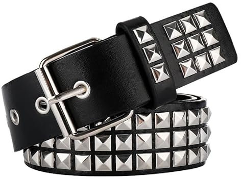 SNEPOO Black Studded Belt Punk Belt Rock Rivet Belts with Bright Pyramid Studded belt for Men/Women, Silver Studded, Fit Pant 27-32 inch
